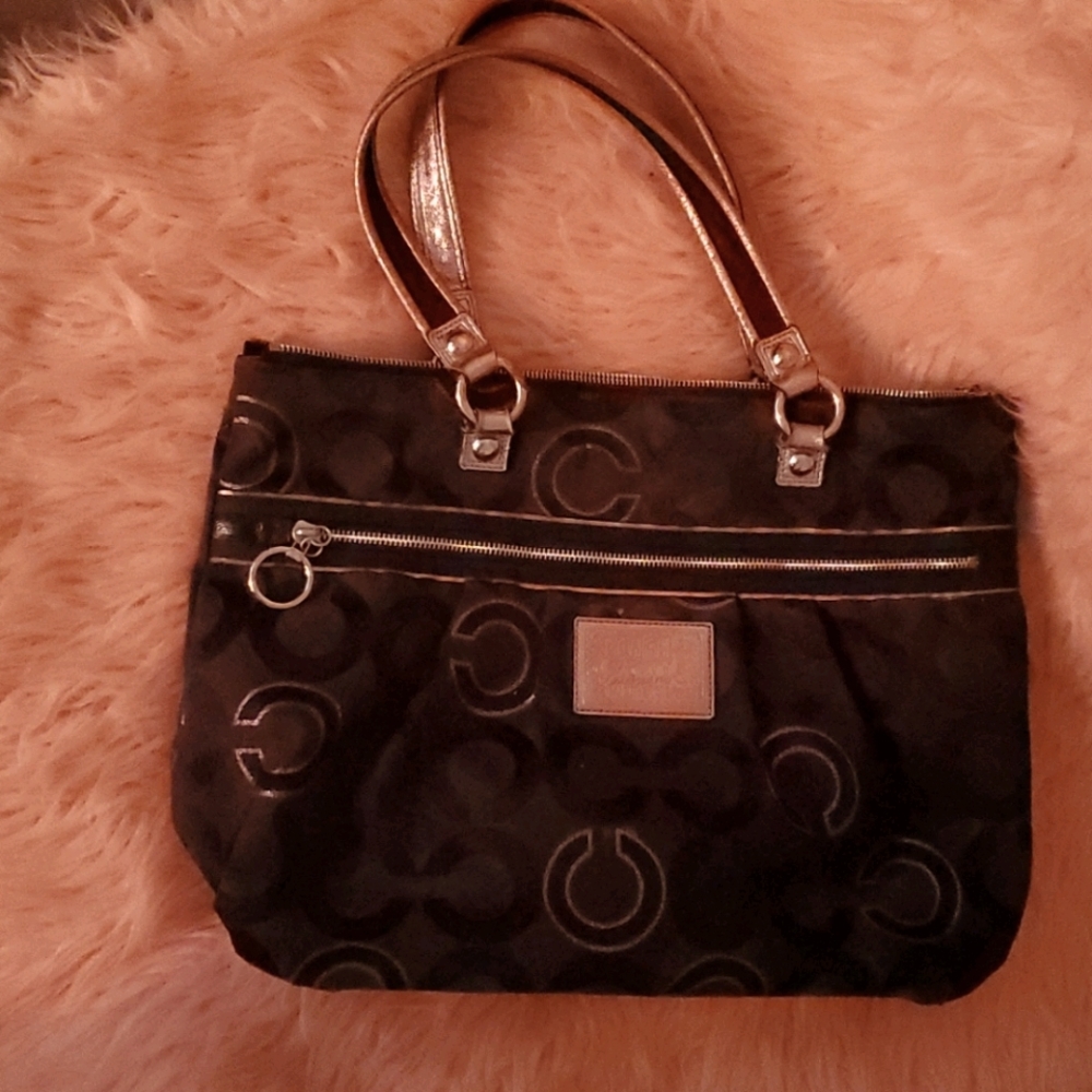 Large black and silver coach bag